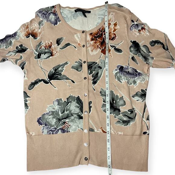 White House Black Market Floral Button Front Cardigan Sweater Blush Pink Size L - Picture 7 of 8